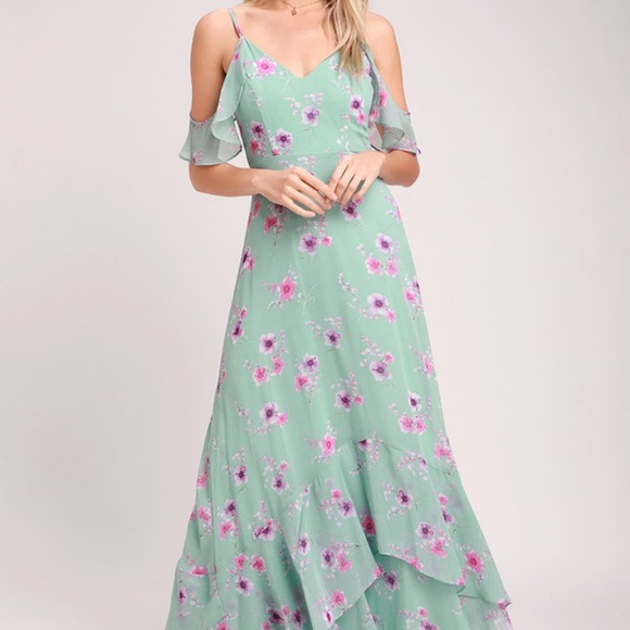 New! Lulu's Mint Green Floral Print Maxi Dress - Picture 3 of 8